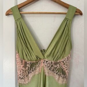 Green Satin Lace Slip Midi Dress